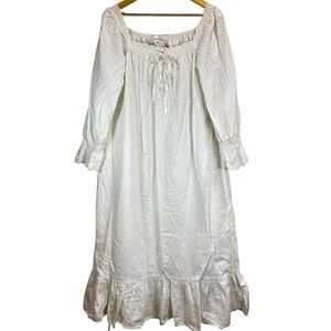 Victoria's Secret White Cotton Lace Victorian Nightgown Long Sleeve Ruffle L